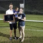 Andrew, Erika and Forrest Gascho with girls varsity state championship plaque, 2015