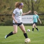 Junior forward Abby Stapleton '20, passes the ball during practice on April 24, 2019. Daniel Lin/DN-R