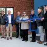 From left to right, Mike Stoltzfus, director of business affairs; Wayne Witmer, Harman Construction; Jeff Shank, EMS board chair; Charles Hendricks, Gains Group Architects; Marlowe Nichols, class of '27; Maria Archer, k-8 principal; Teresa Anders, EMS board of trustees and chair of advancement committee; Frank Oncken, Chamber of Commerce; Paul Leaman, head of school