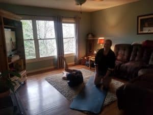 Learning Support Services teacher, Rebecca Yutzy, shared this image of PE/yoga class at her house