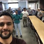 Tyler Kauffman heads up a custodial and dining hall crew that is keeping their distance while they work on projects to make the upper building better than ever when students return.