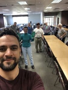 Tyler Kauffman heads up a custodial and dining hall crew that is keeping their distance while they work on projects to make the upper building better than ever when students return.