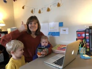 Hannah Bailey, first grade teacher, has a crowded home office!