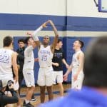 Celebrating a victory with the home fans, boys basketball 2020