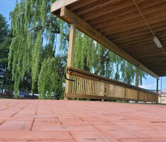 brick pavers on bridge