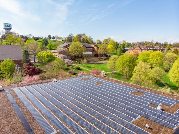 Eastern Mennonite University's solar array atop Hartzler Library