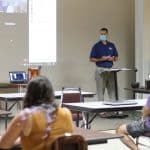 Paul Leaman, head of school, shares at the fall conference in the Commons