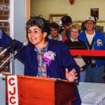 Ellen Helmuth, Manager of the Woodstock Farm Market Cooperative, at the grand opening of the new Farm Market building, 1991.