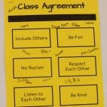 Fifth grade classroom agreement, which they reviewed together with the school-wide peace pledge, 2021