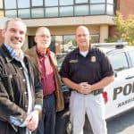 L-R: Carl Stauffer, Center for Justice and Peacebuilding at EMU in a 2016 meeting with Howard Zehr, of EMU/CJP and the Zehr Institute, and Lt. Kurt Boshart of the Harrisonburg Police Department. Photo courtesy EMU.